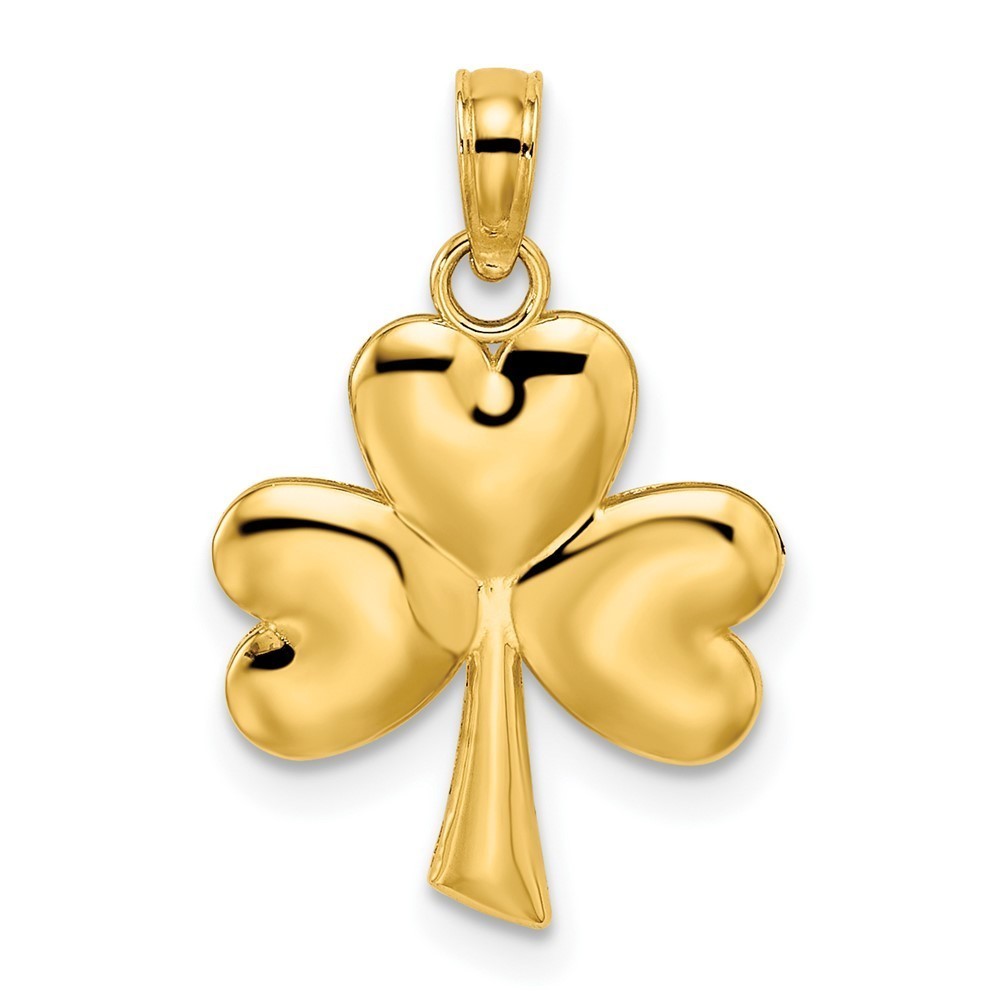 Million Charms 10k Yellow Gold 3-Leaf Clover Shamrock Necklace Charm Pendant